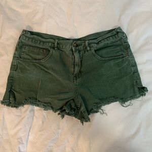 Free People Green Distressed Jean Shorts